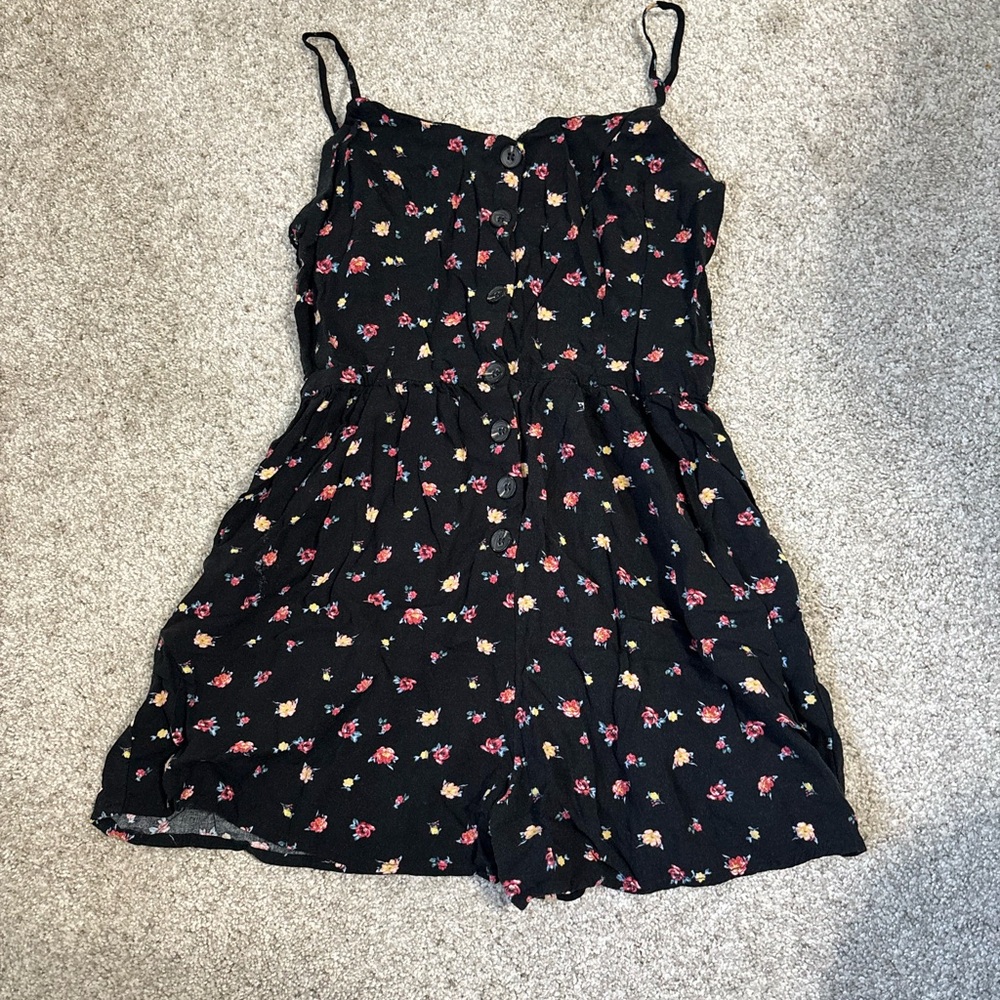 Black Floral Button-Front Romper
